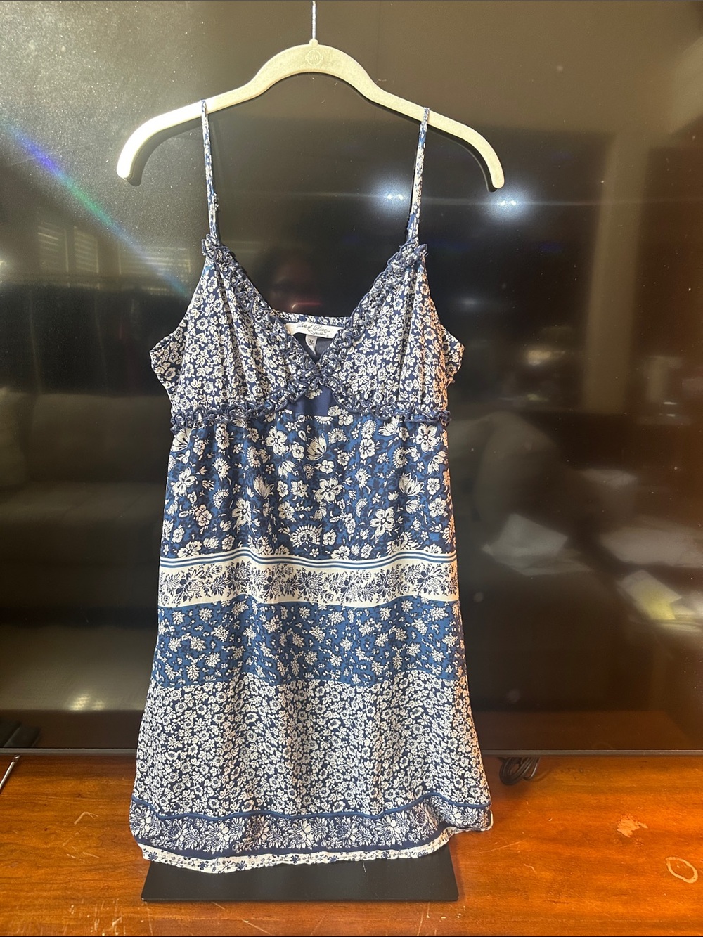Blue Floral Mini Dress with Spaghetti Straps
